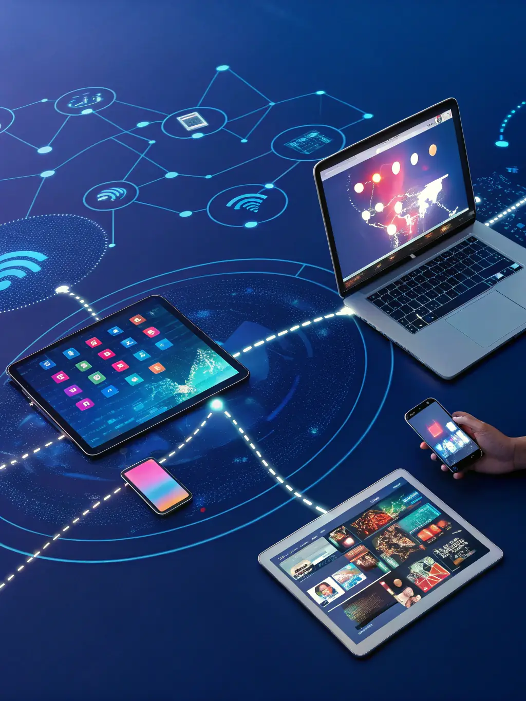 An image depicting a connected ecosystem of digital tools and platforms, showcasing the integrated solutions that Nexus Digital Agency provides to create a cohesive and efficient business environment.